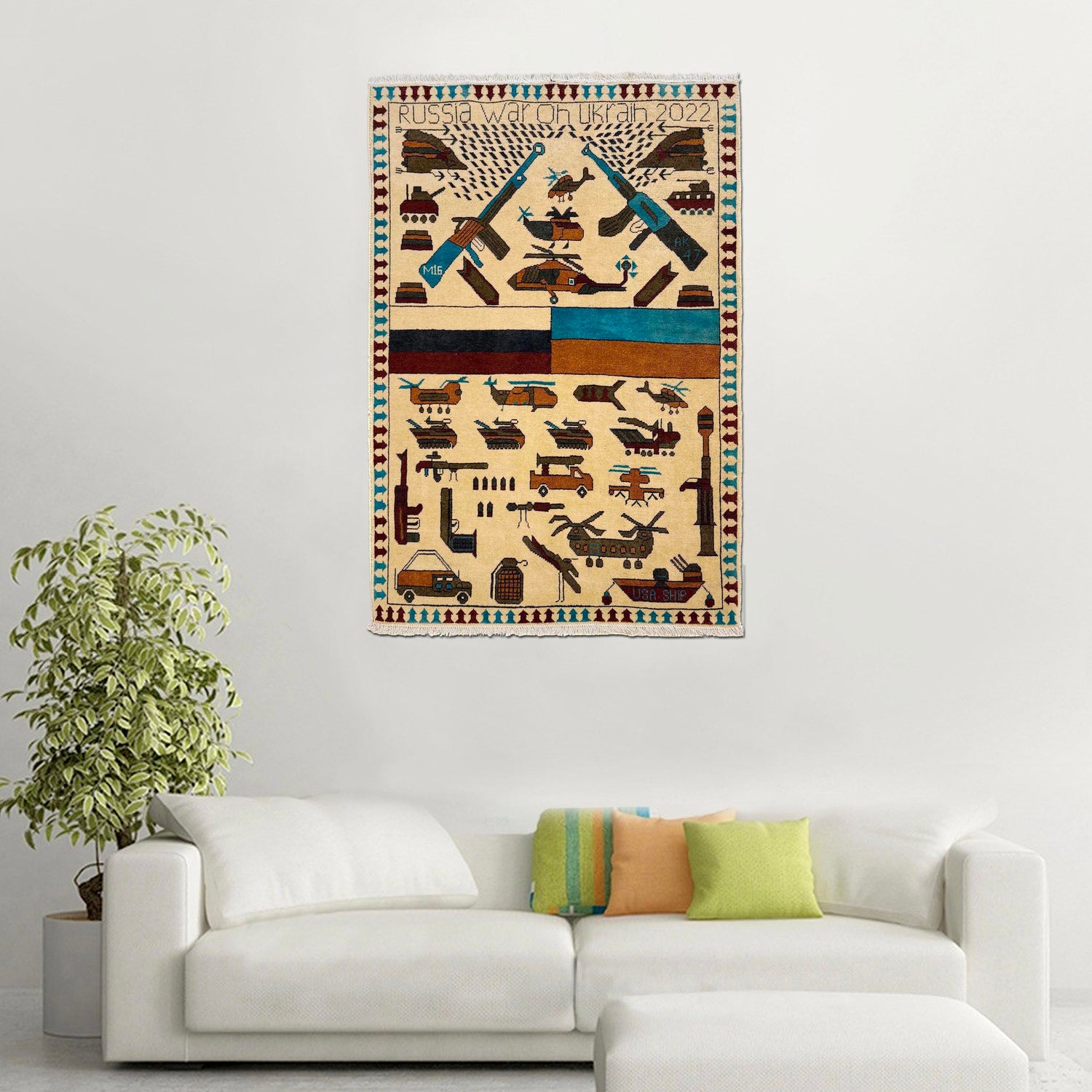 Handmade War Rug 3' 5" x 4' 10" (ft) - No. W36563