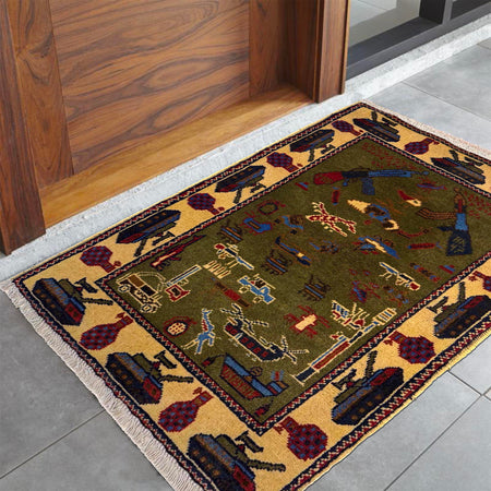 Hand Knotted War Rug 2' 0" x 2' 11" (ft) - No. W36565