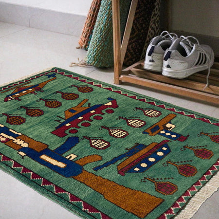 Green Color War Rug 2' 0" x 2' 10" (ft) - No. W36568