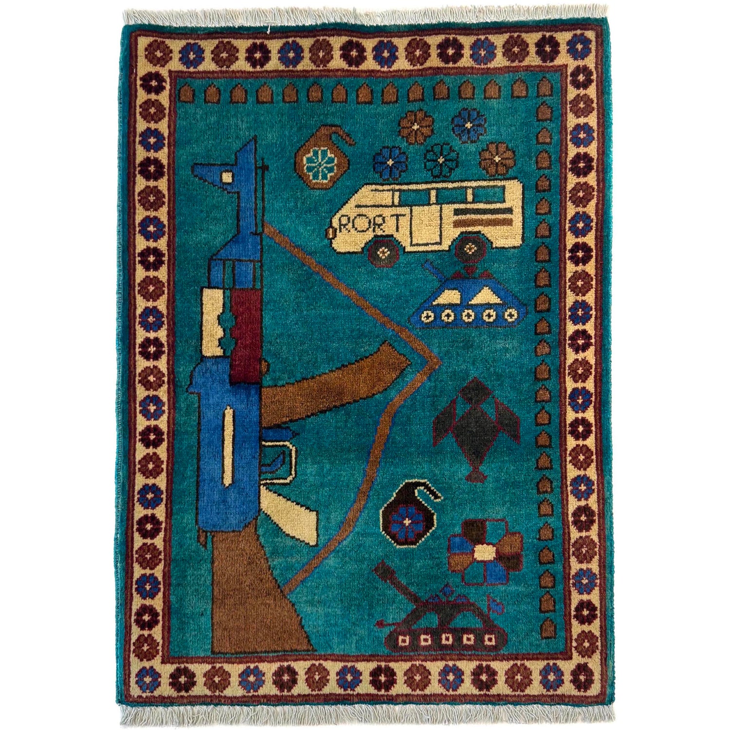 Blue Color War Rug 2' 0" x 2' 9" (ft) - No. W36577