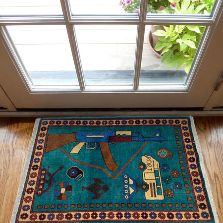 Blue Color War Rug 2' 0" x 2' 9" (ft) - No. W36577