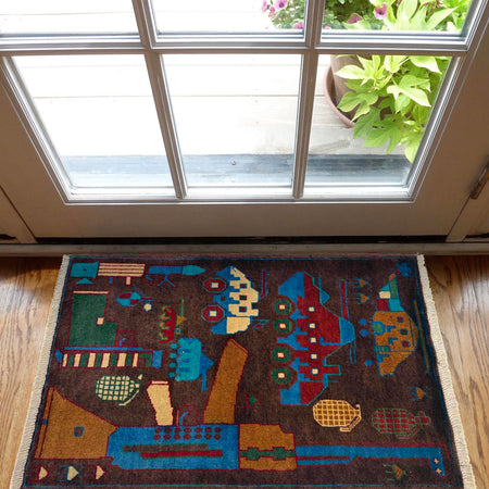 Brown Color War Rug 2' 0" x 2' 11" (ft) - No. W36589