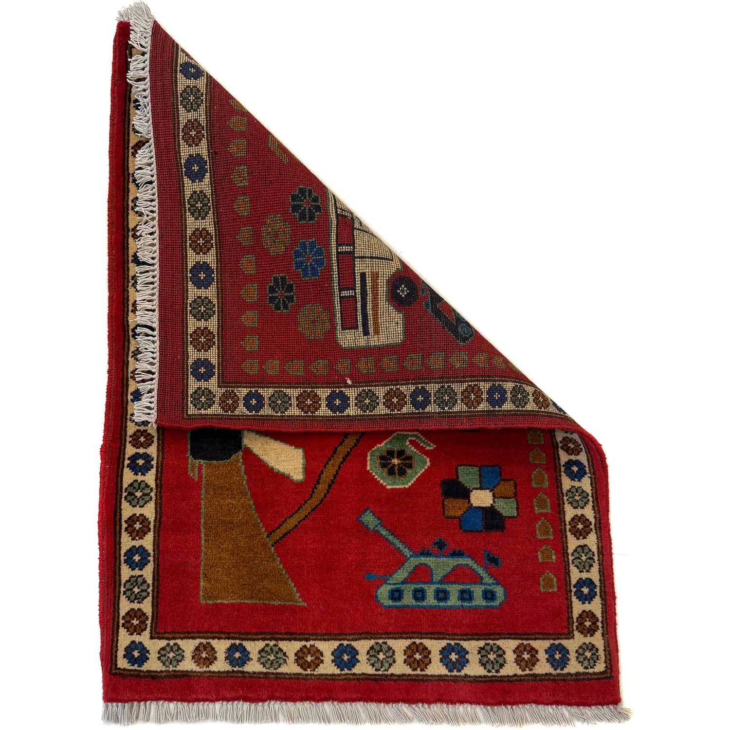 Red Color War Rug 2' 0" x 2' 10" (ft) - No. W36618