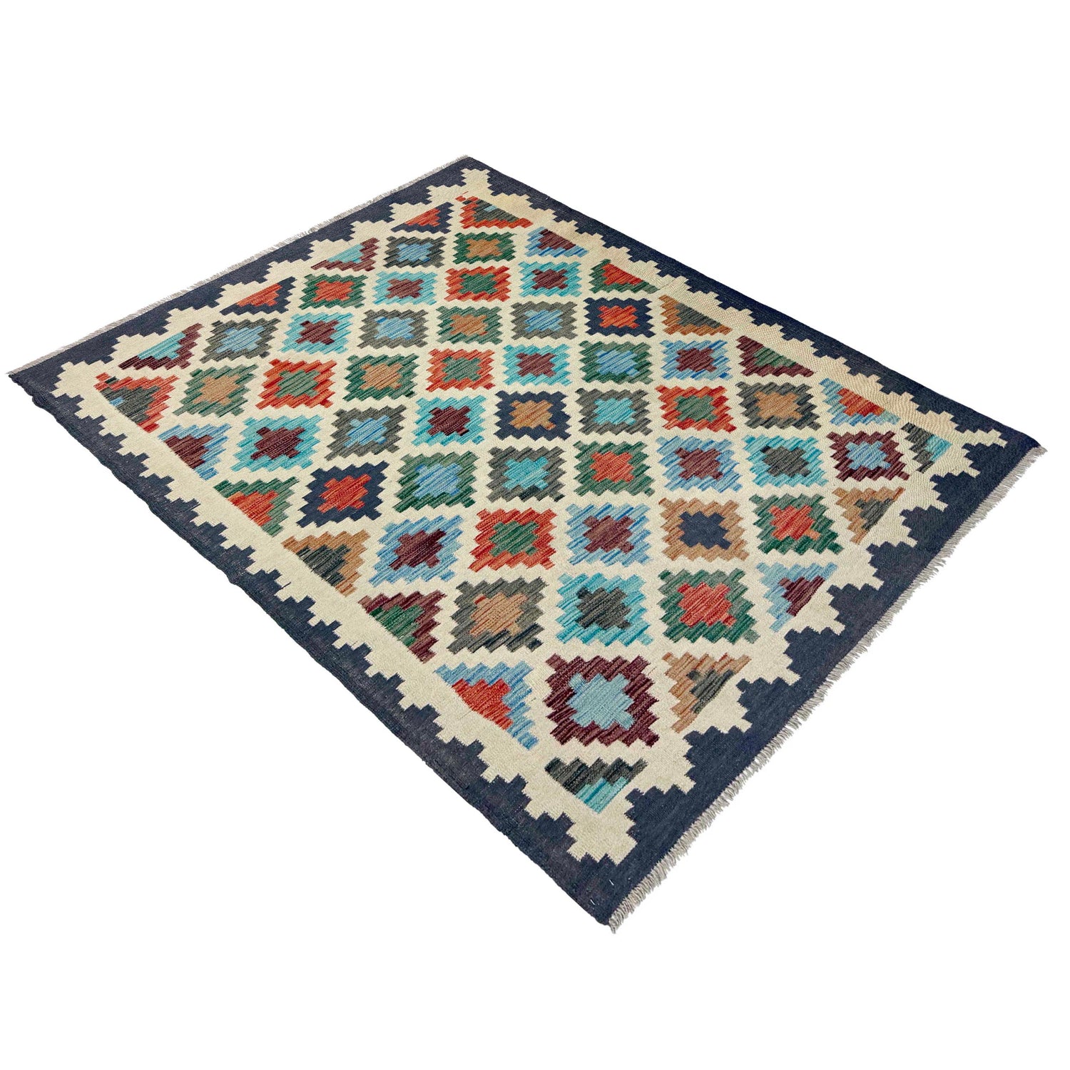 Handmade Vegetable Kilim 4' 9" x 6' 9" (ft) - No. W38118