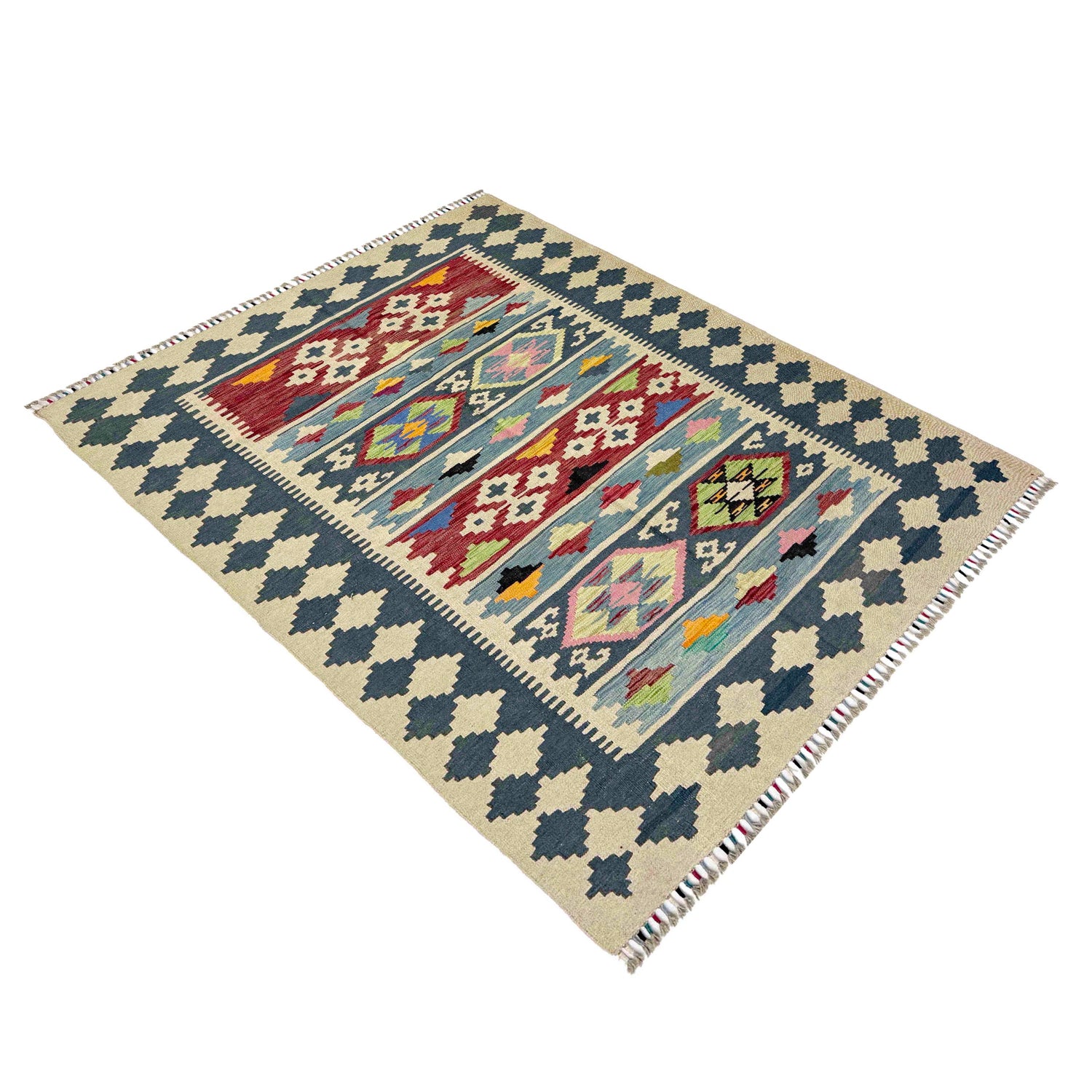 Handmade Vegetable Kilim 4' 10" x 6' 4" (ft) - No. W38195