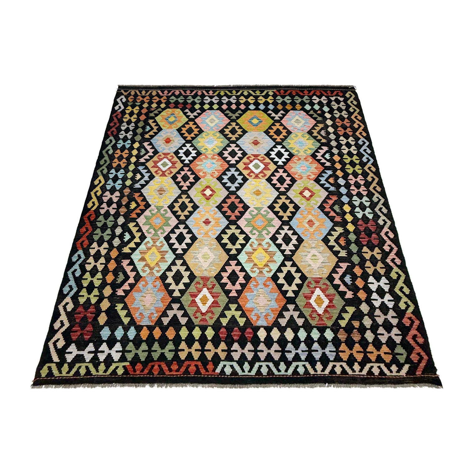 Handmade Vegetable Kilim 6' 11" x 9' 9" (ft) - No. W38228