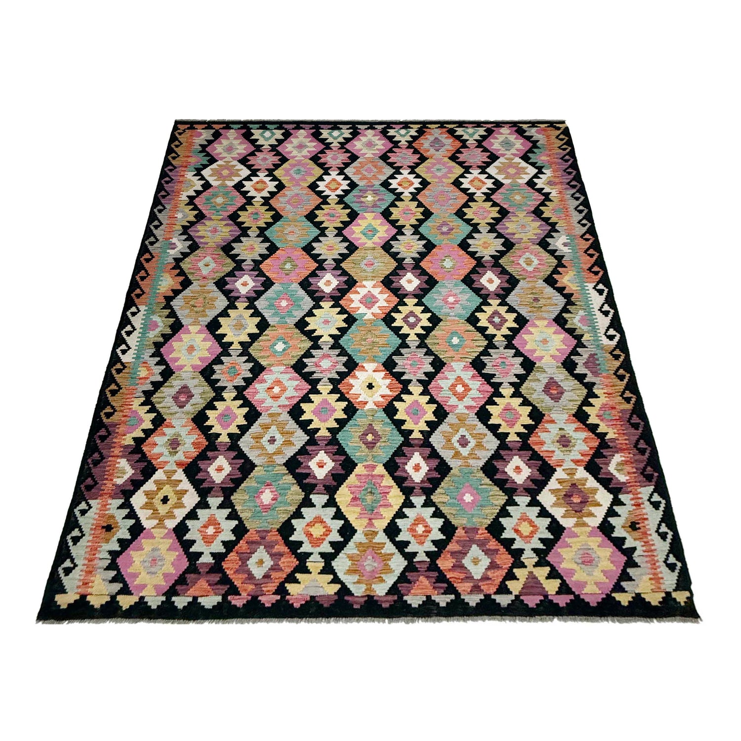 Handmade Vegetable Kelim 6' 8" x 9' 9" (ft) - No. W38231