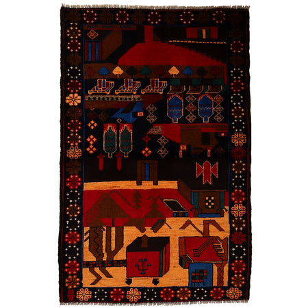 Handmade Village Design Carpet 3' 0" x 4' 8" (ft)- No. Y14761