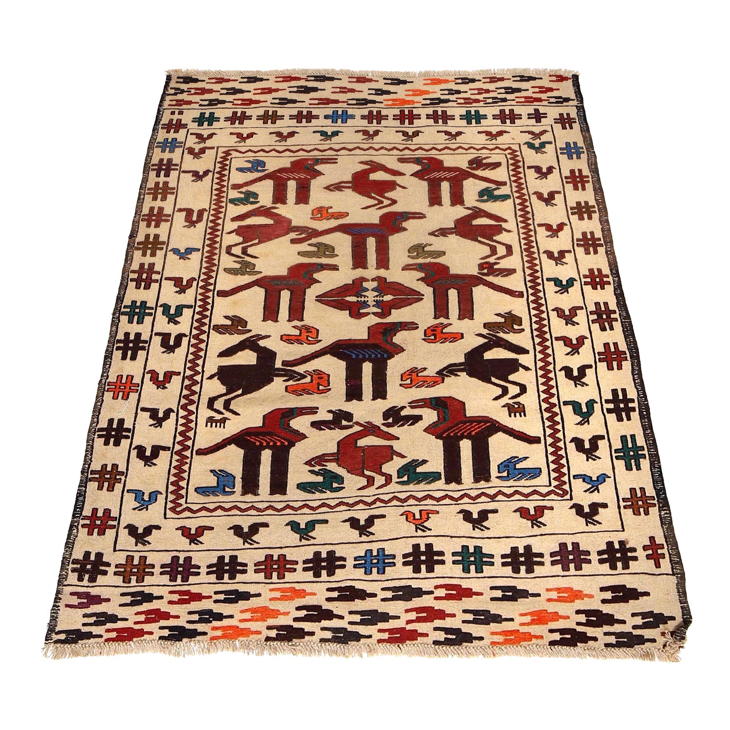 White Kelim 4' 1" x 5' 7" (ft) - No. Y16082