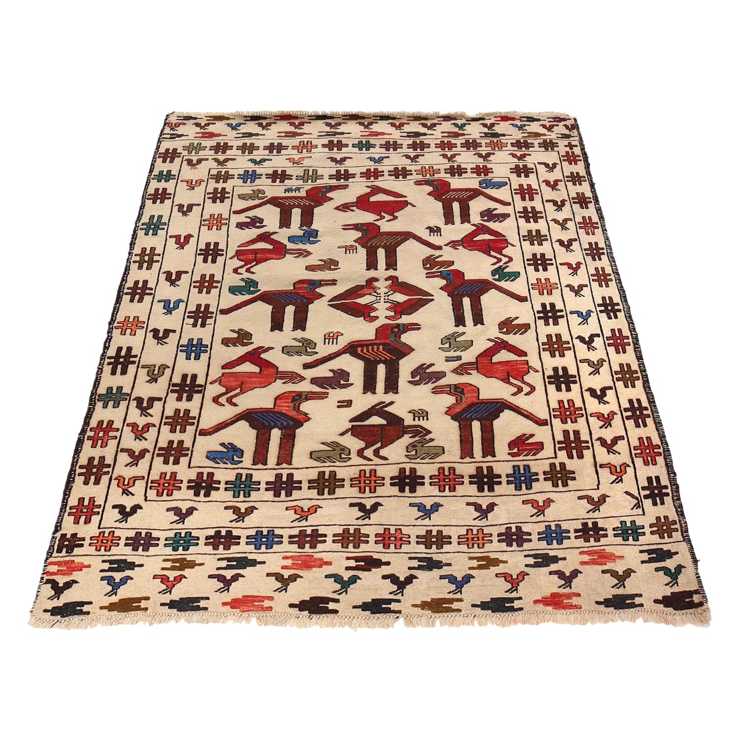 White Flatweave Kilim 4' 5" x 5' 4" (ft) - No. Y16166