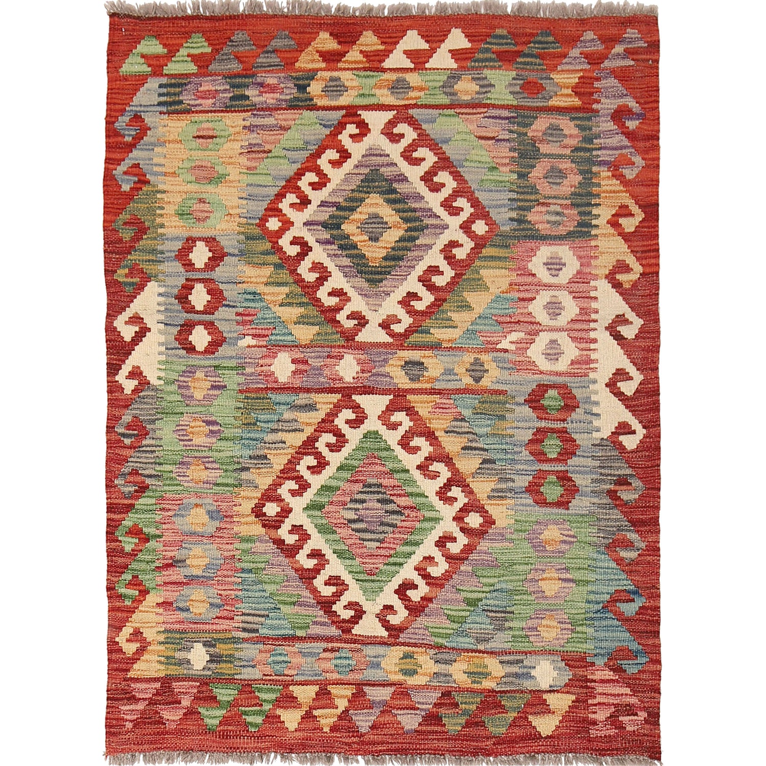 Handmade Vegetable Kilim 3' 4  x 4' 6 (ft) - No. Y16578