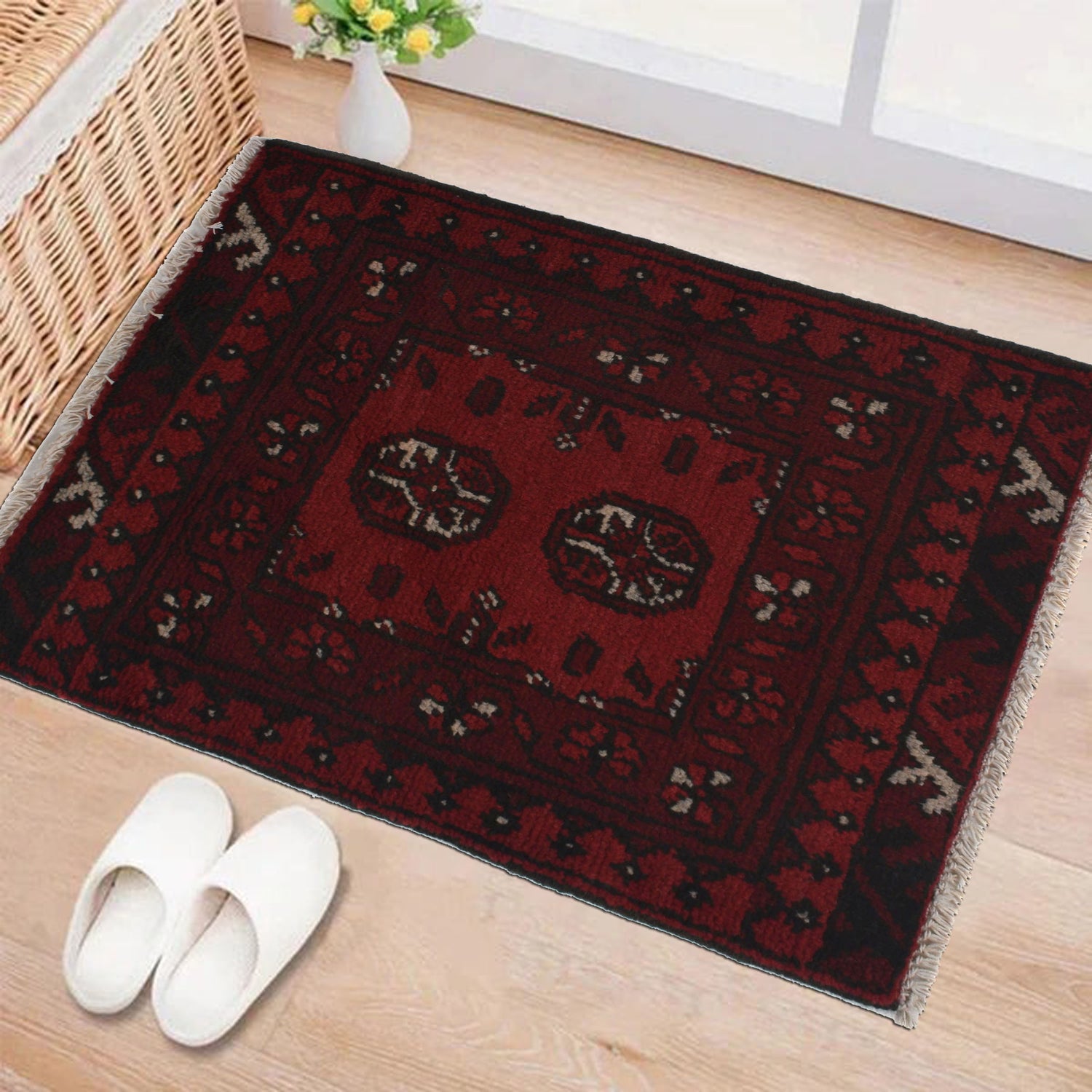 Red Rug Under Mat Handmade Traditional New Red Color Floor Mat Rug