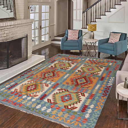 Handmade Vegetable Kelim 5' 7" x 7' 5" (ft) - No. Y31004