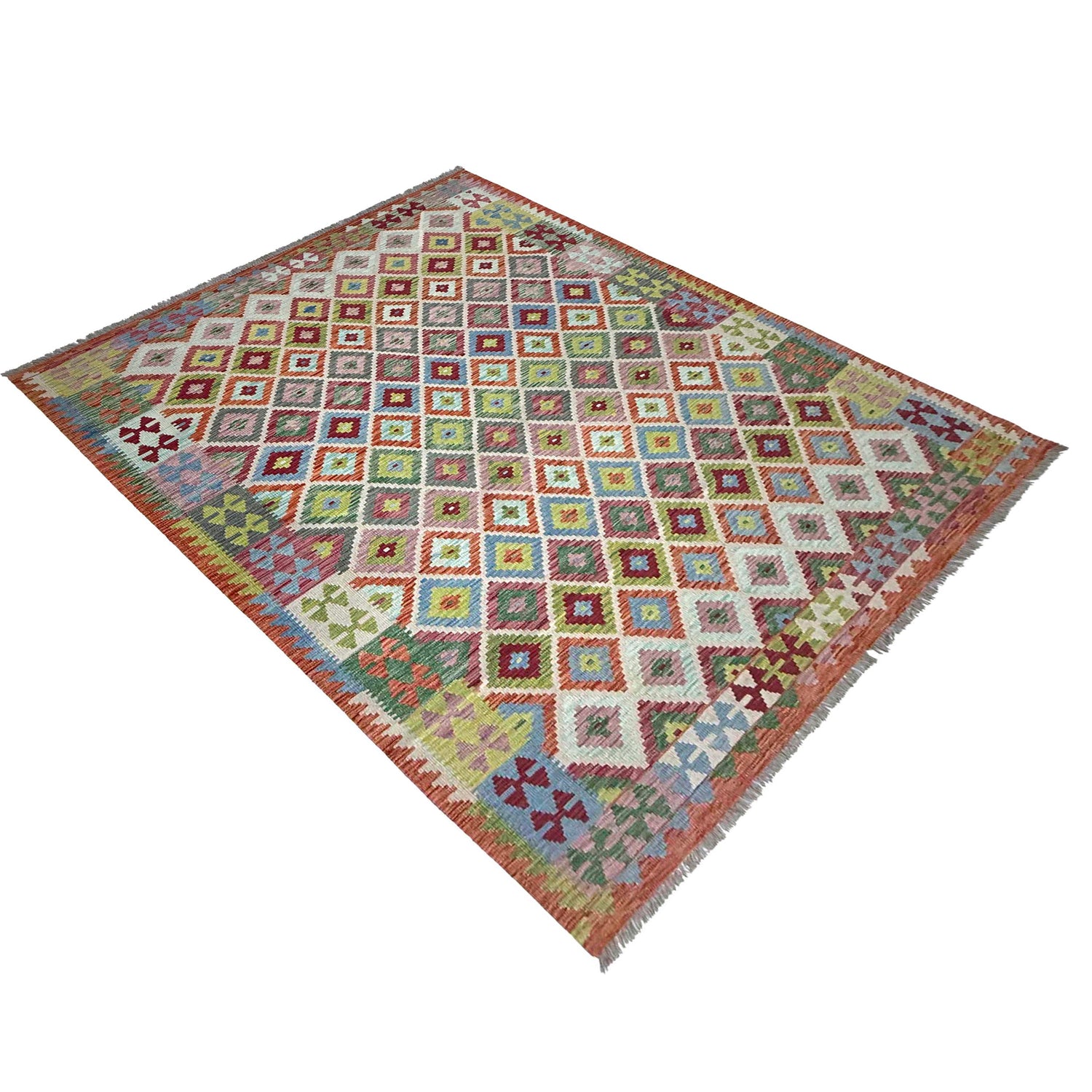 Handmade Vegetable Kelim 6' 8" x 9' 7" (ft) - No. Y37455