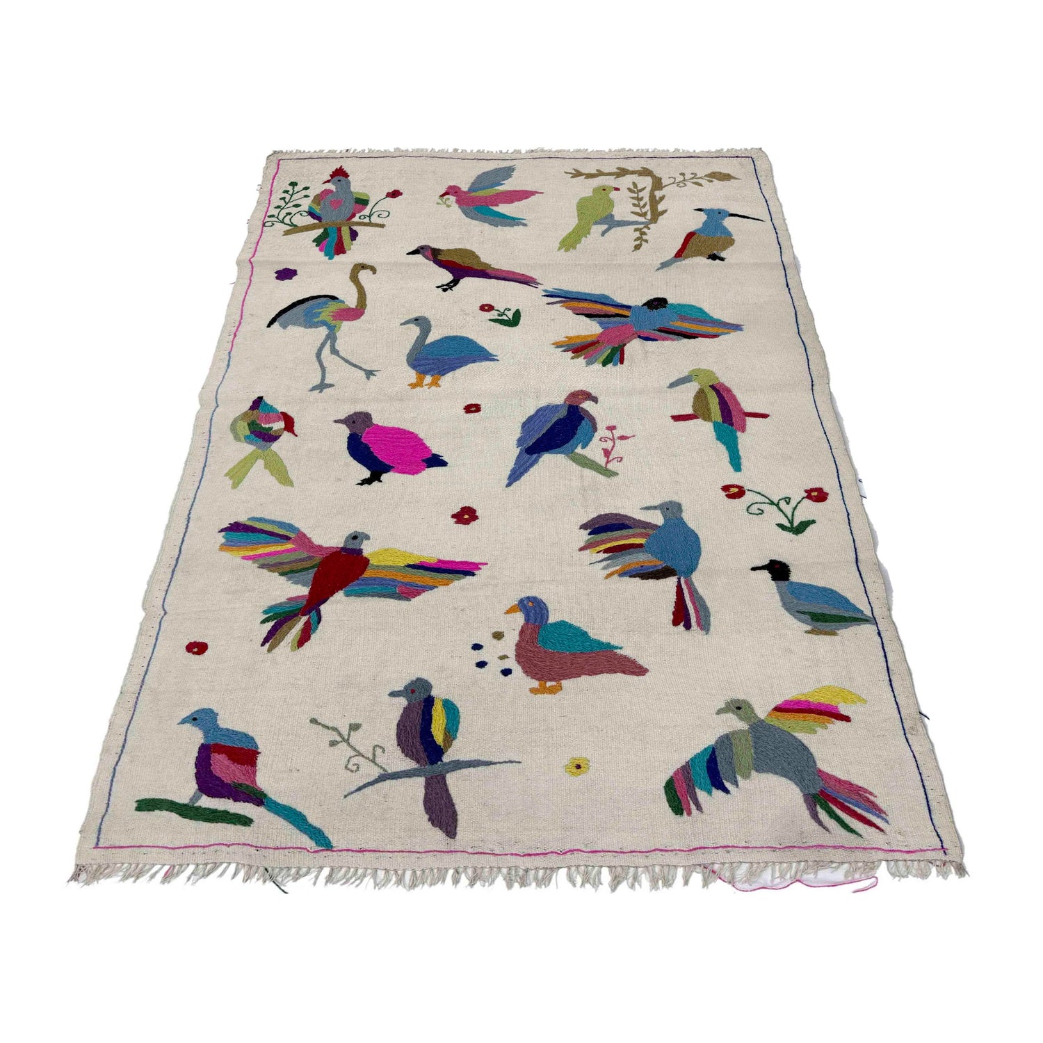 Ivory Color Embroidery Flatweave Kilim 3' 10" x 6' 4" (ft) - No. Y37553