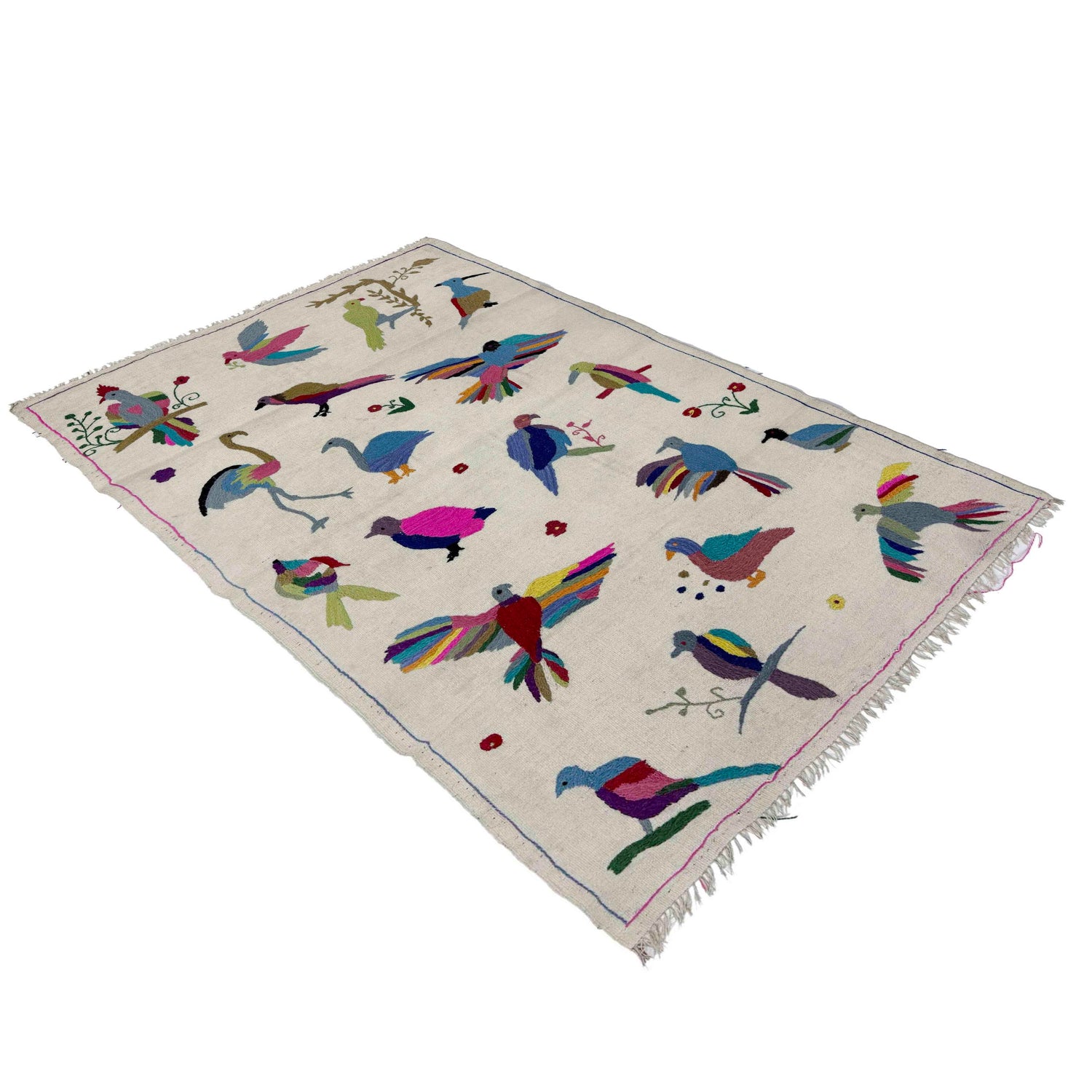 Ivory Color Embroidery Flatweave Kilim 3' 10" x 6' 4" (ft) - No. Y37553