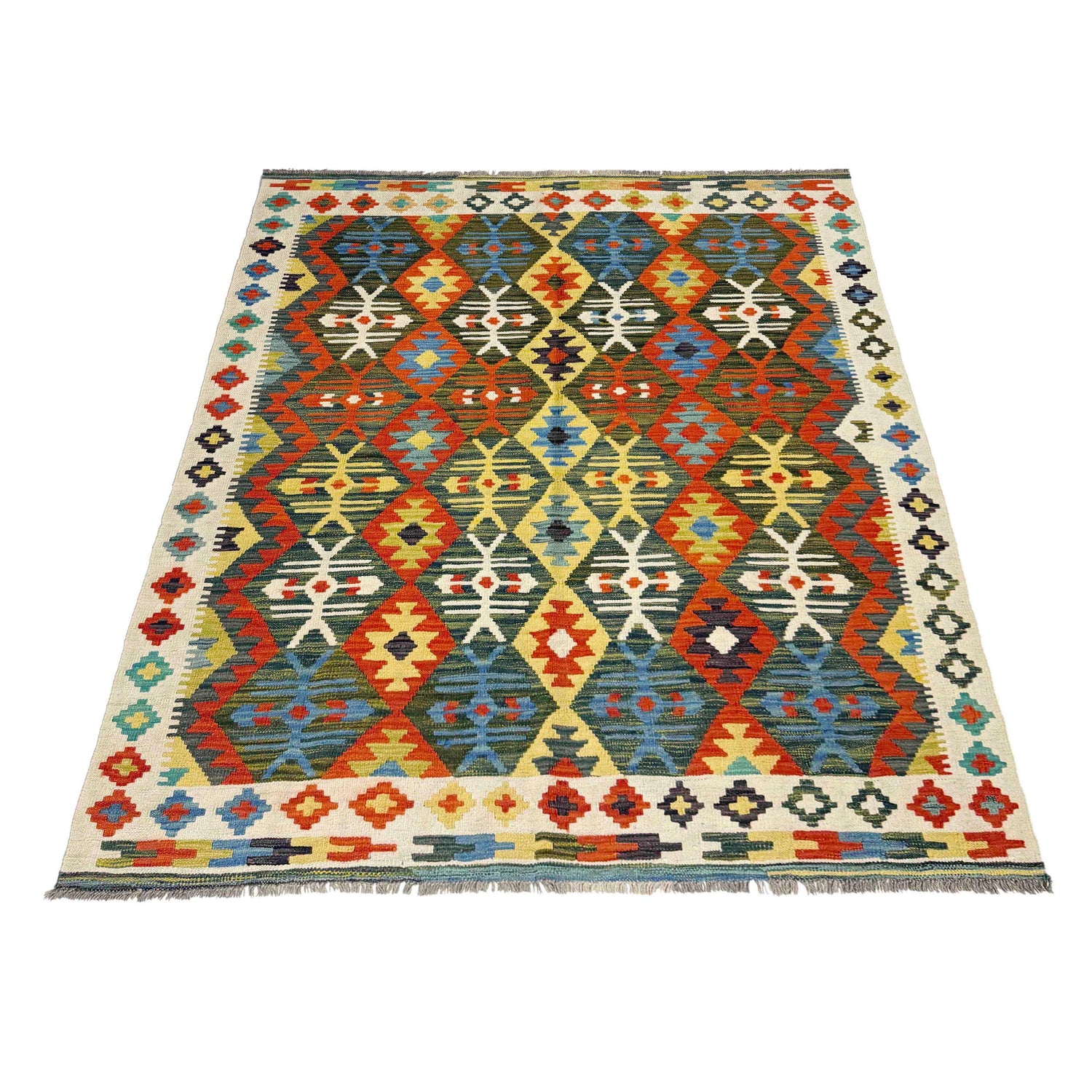 Handmade Vegetable Kilim 5' 1" x 6' 7" (ft) - No. Y39247
