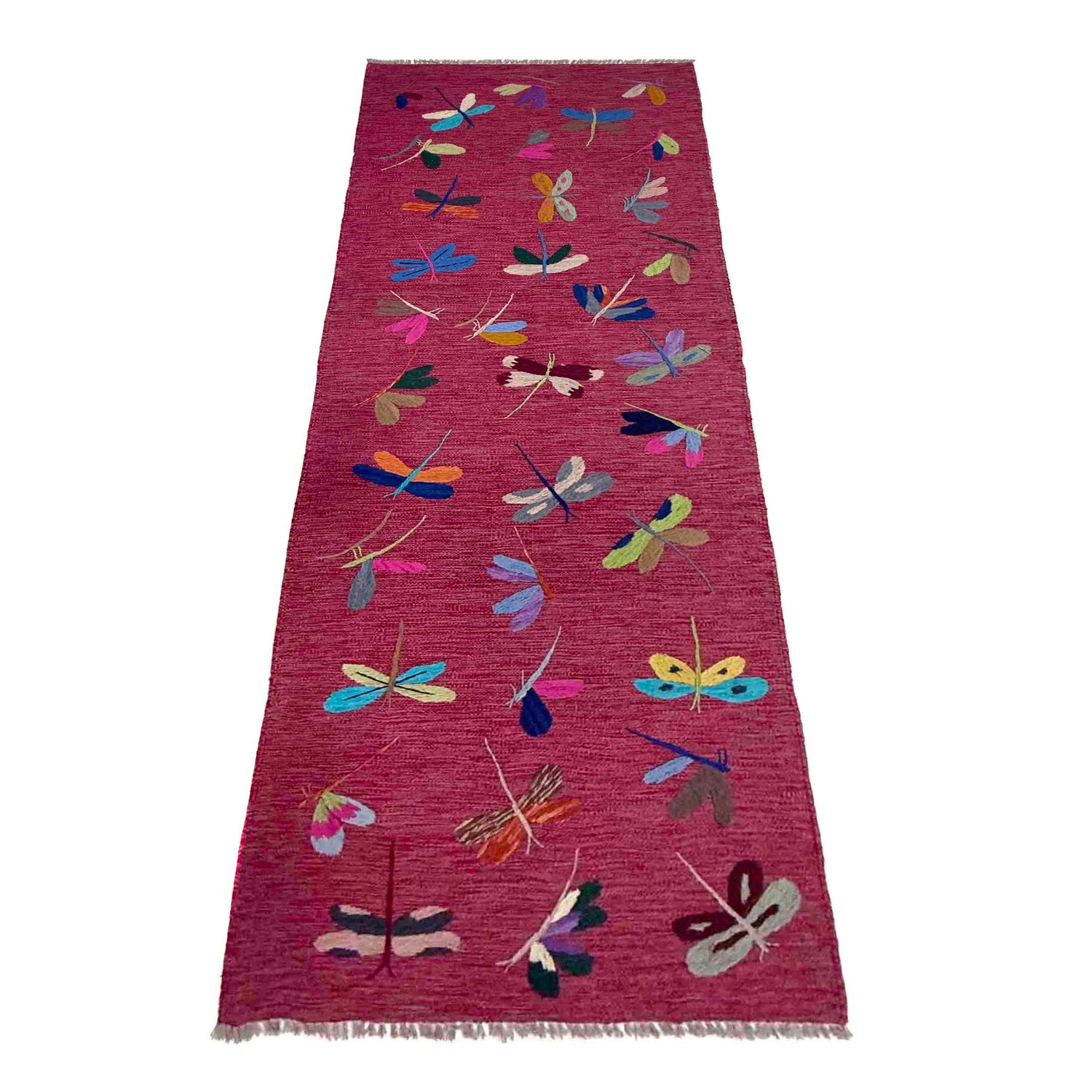 Purple Color Embroidery Flatweave Kilim 2' 11" x 8' 10" (ft)- No. Y39628