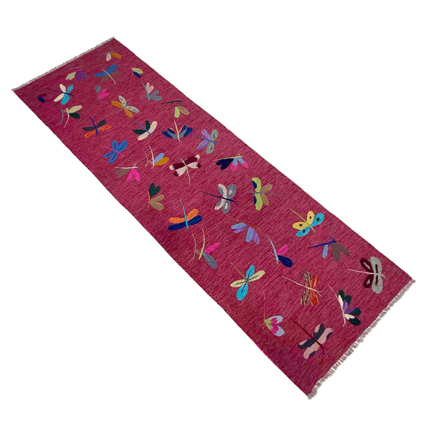Purple Color Embroidery Flatweave Kilim 2' 11" x 8' 10" (ft)- No. Y39628