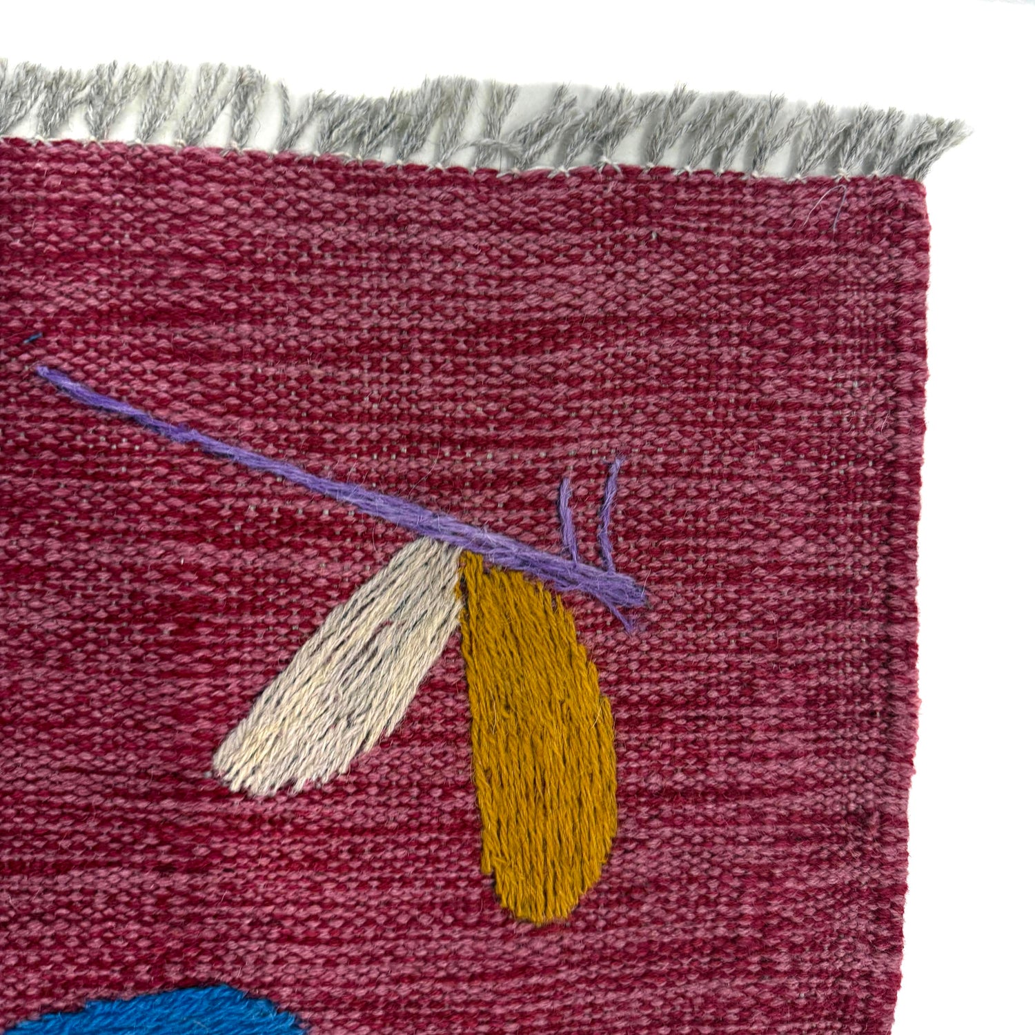 Purple Color Embroidery Flatweave Kilim 2' 11" x 8' 10" (ft)- No. Y39628