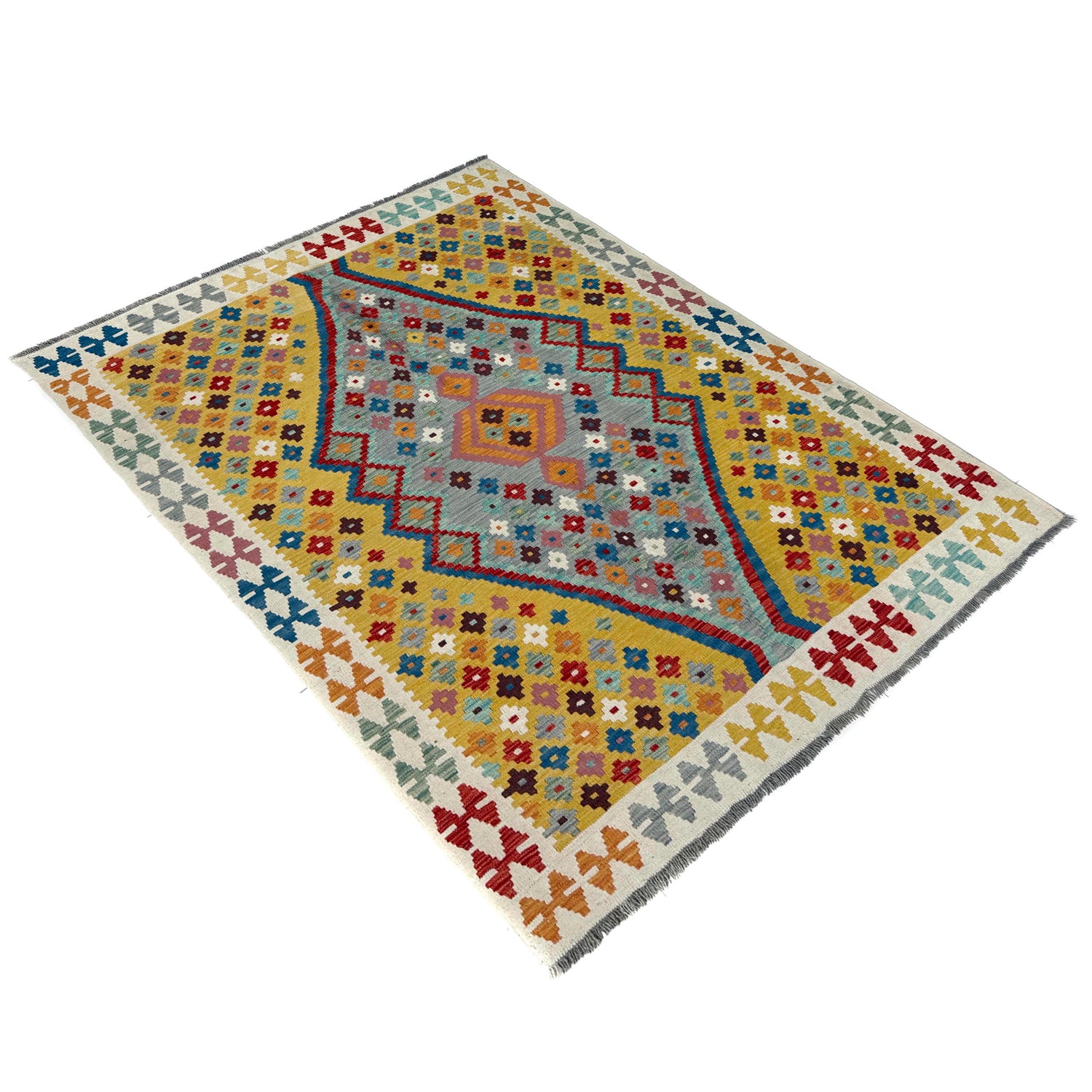 Handmade Vegetable Kelim 5' 1" x 6' 6" (ft) - No. Y39666