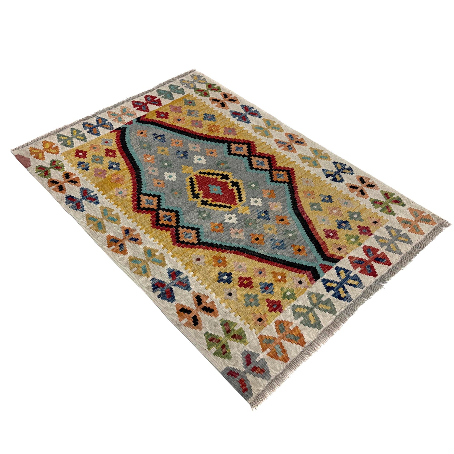 Handmade Vegetable Kelim 3' 6" x 4' 9" (ft) - No. Y39673