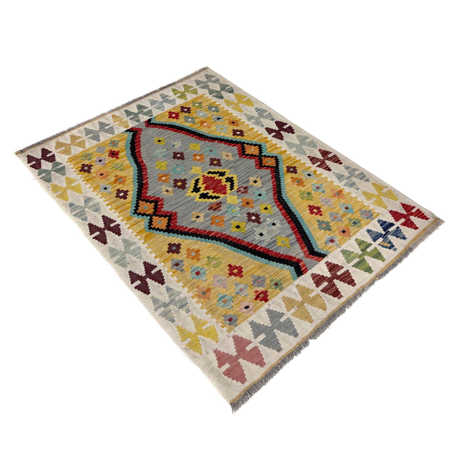 Handmade Vegetable Kelim 3' 5" x 4' 9" (ft) - No. Y39674