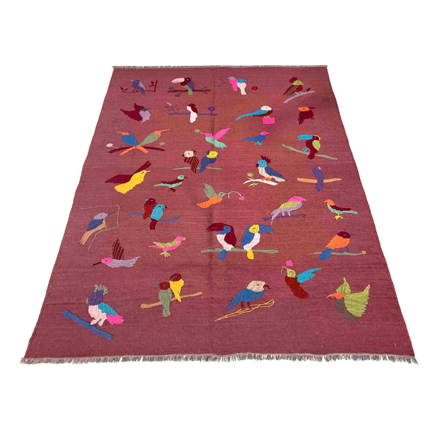Red Color Embroidery Flatweave Kelim 5' 0" x 7' 9" (ft) - No. Y39705