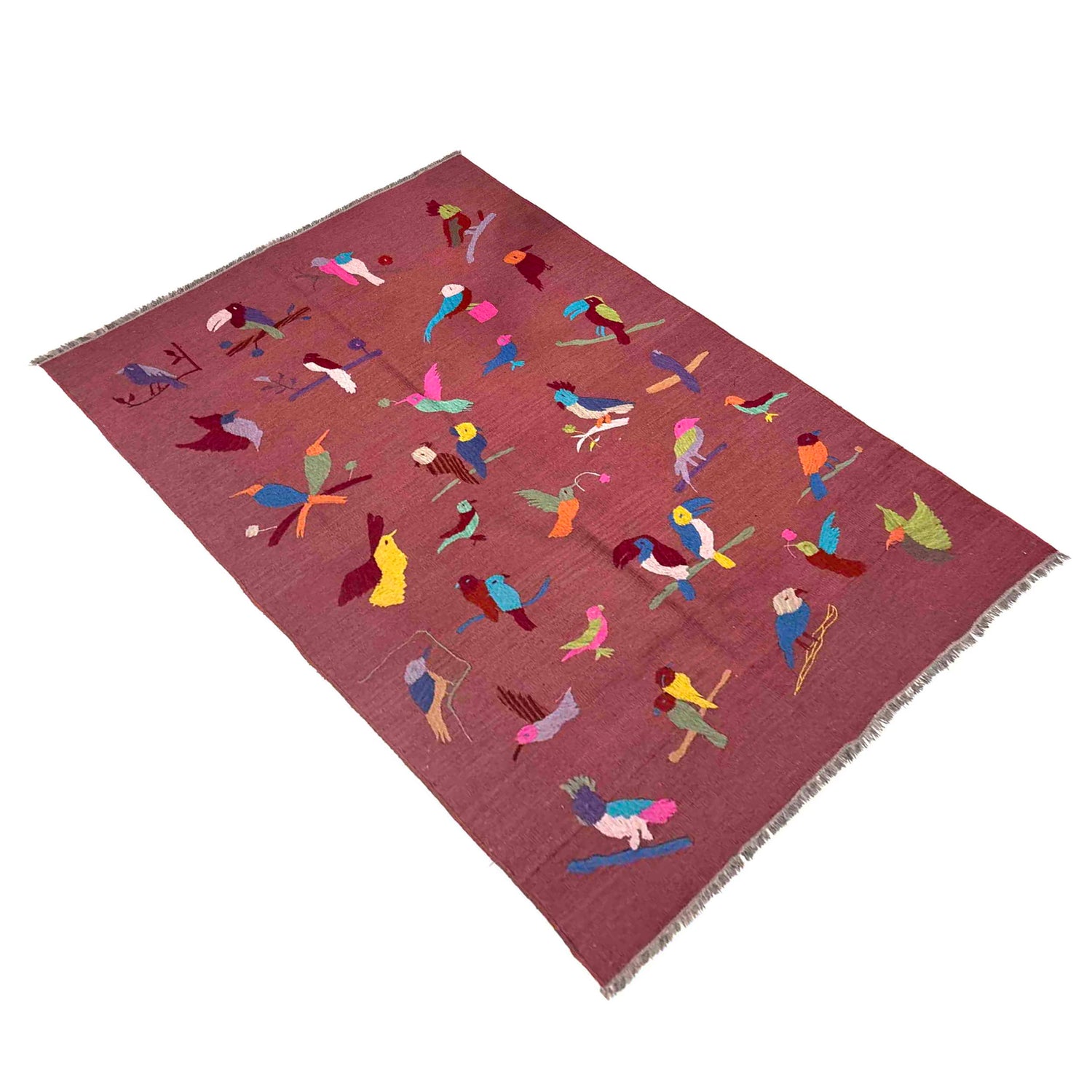 Red Color Embroidery Flatweave Kelim 5' 0" x 7' 9" (ft) - No. Y39705