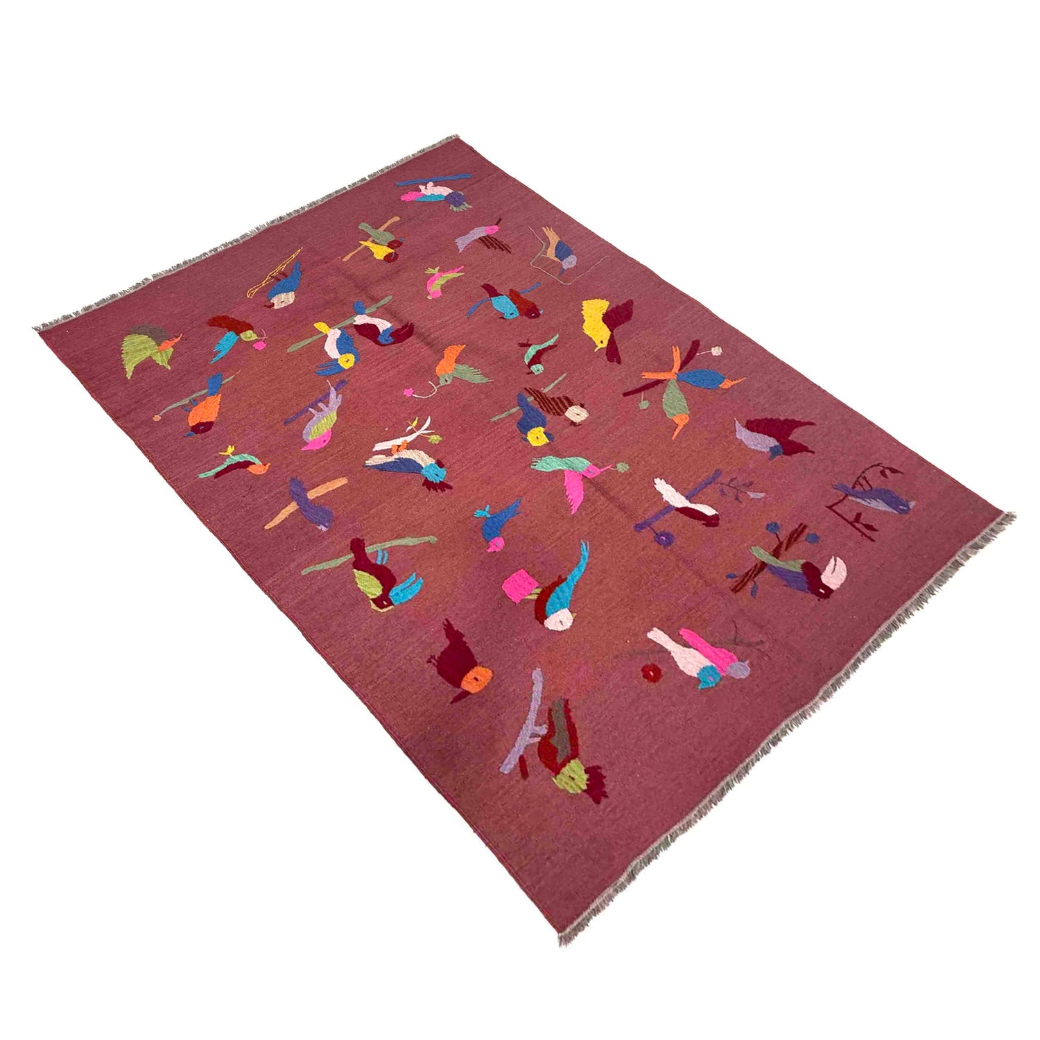 Red Color Embroidery Flatweave Kelim 5' 0" x 7' 9" (ft) - No. Y39705
